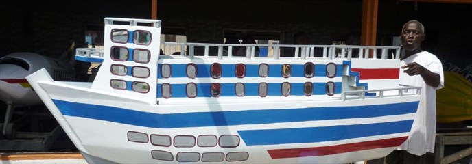 Coffin crafted to look like a ship